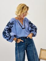 Blouse fines rayures broderie – Image 5
