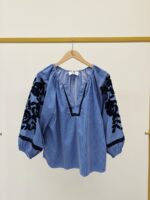 Blouse fines rayures broderie – Image 2