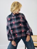 Chemise à carreaux broderies fleurs
