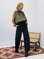 Pantalon toile de Jean taille haute avec ceinture – Image 5