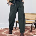 Pantalon toile de Jean taille haute avec ceinture