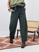 Pantalon toile de Jean taille haute avec ceinture