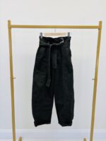 Pantalon toile de Jean taille haute avec ceinture – Image 2