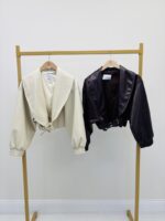Veste simili cuir coupe courte grand col – Image 2