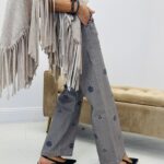 Pantalon coton motif carreaux et fleurs
