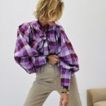 Chemise à carreaux manches boules avec lavallière