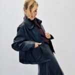 Blouson simili cuir col Claudine