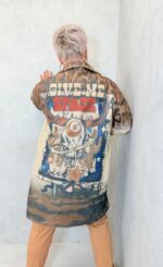 Manteau imprimé artistique avec col effet fourrure – Grande Taille – Image 3