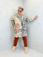 Manteau imprimé fleuri artistique – Grande Taille
