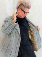Veste oversize à motif pied-de-poule – Doublure léopard – Image 4