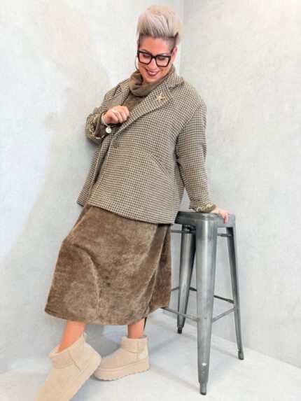 Veste oversize à motif pied-de-poule – Doublure léopard