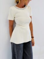 Top en Maille avec Col orné de strass