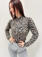 Pull col Montant Imprimé Léopard