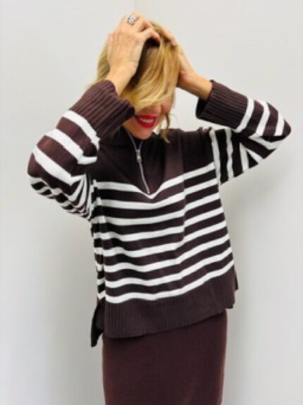 Pull Rayé col zippé en viscose