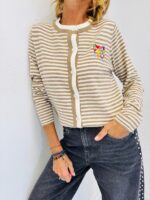 Gilet Rayé avec Broderie