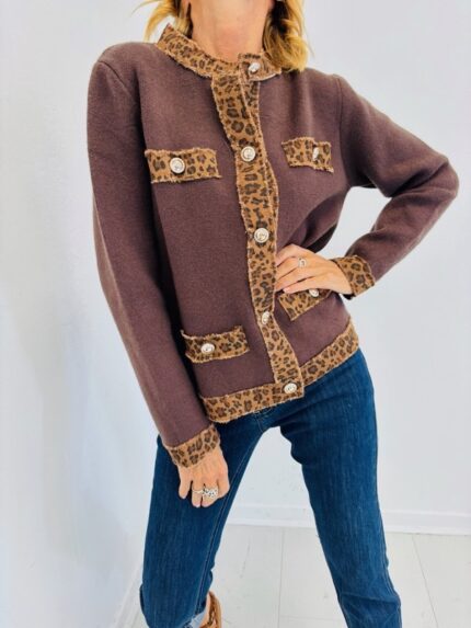Gilet Contrasté Détails léopard – Maille viscose