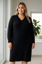 Robe pull col V maille douce