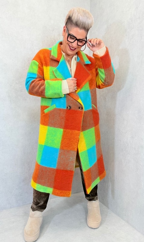 28102025-003 Manteau à carreaux laine bouillie – Grande Taille – Image 4