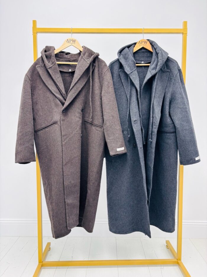 Manteau Long en laine avec capuche amovible – Image 2