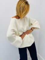Pull doux en viscose – manches effet fausse fourrure – Marque VALENTYNE