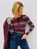 Pull Rayé col Polo en maille viscose