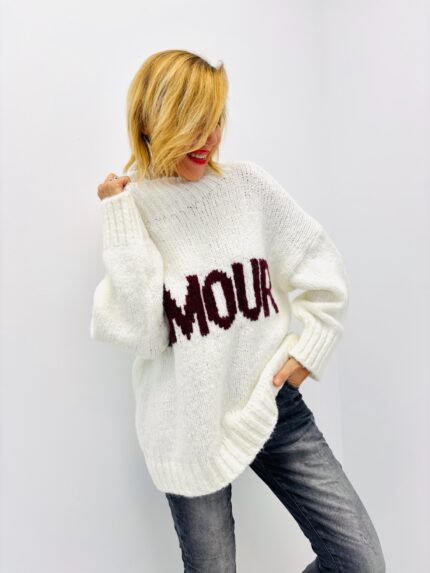Pull Col Montant “AMOUR” – Maille douce et cocoon en laine & alpaga
