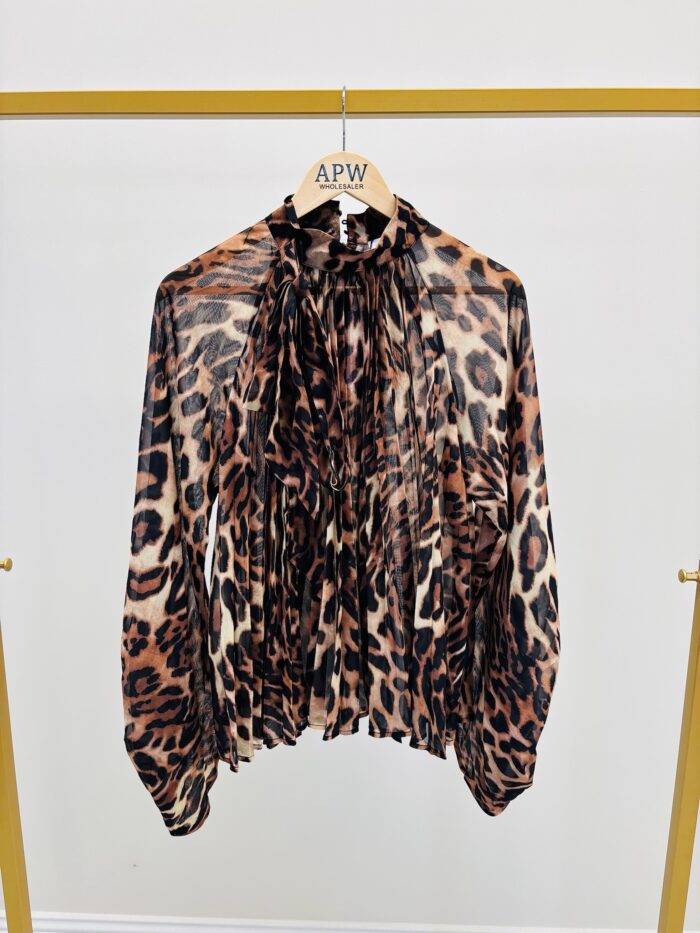 Blouse Imprimé Léopard avec Nœud lavallière – Image 2