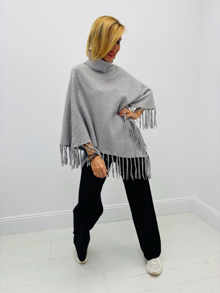 Poncho VALENTYNE Maille Viscose douce à franges – Image 1