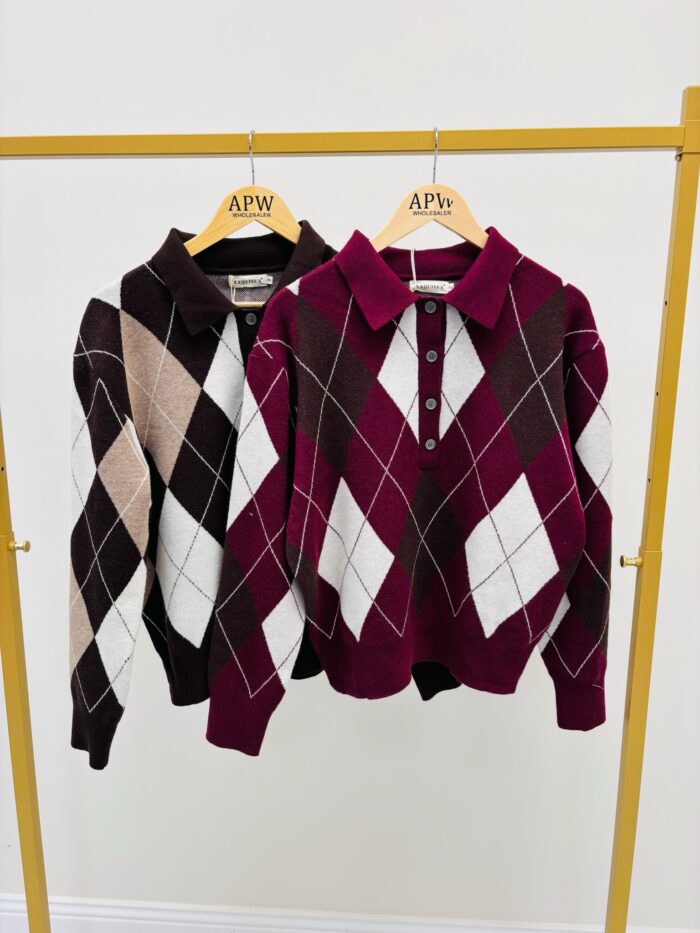Pull à Losanges Burlington – Col Polo viscose – Image 2