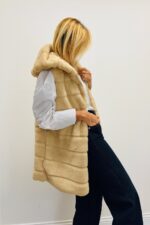 Gilet Sans Manches en fausse fourrure avec capuche