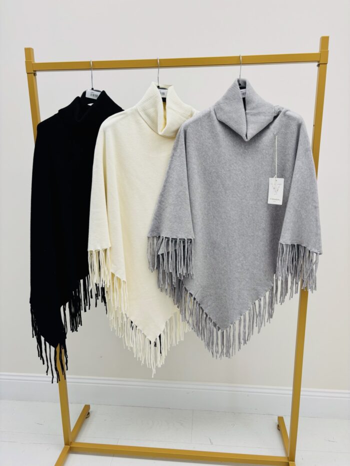 Poncho VALENTYNE Maille Viscose douce à franges – Image 3