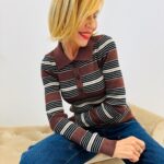 Pull Rayé col Polo en maille viscose