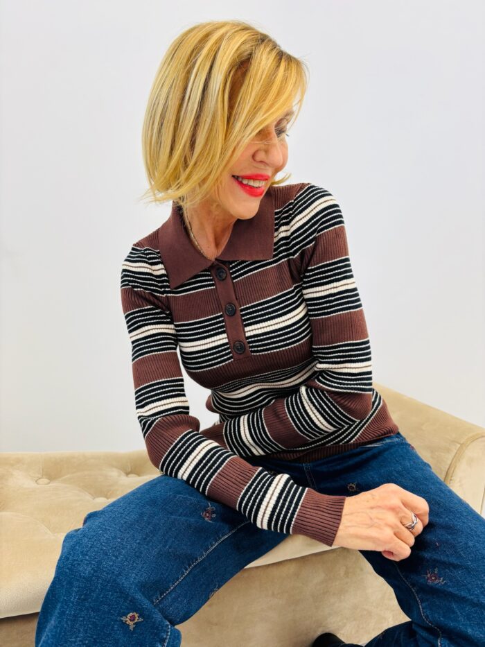Pull Rayé col Polo en maille viscose – Image 9