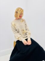 Pull Beige à Nœuds Sequins dorés – Esprit festif et chic LM LULU