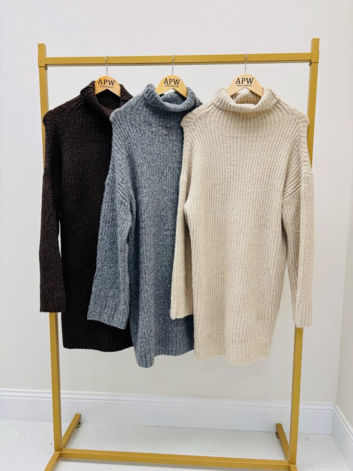 Robe Pull col Roulé côtelée – Image 2