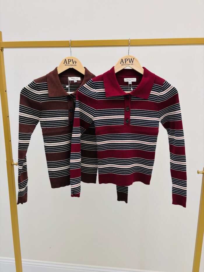 Pull Rayé col Polo en maille viscose – Image 2