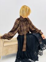 Chemise à Carreaux avec Lavallière – 100 % rayonne