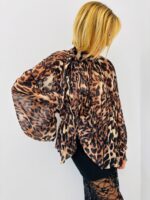 Blouse Imprimé Léopard avec Nœud lavallière