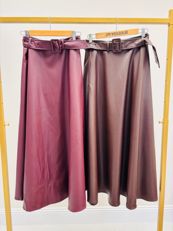 Jupe Longue en Simili cuir avec ceinture – Image 2