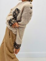 Pull beige détails léopard – Image 3