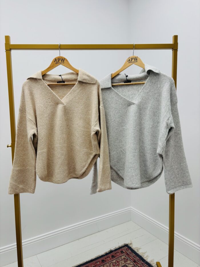 Pull col V avec col chemise – Image 2
