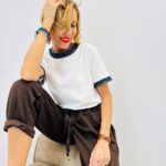 T-shirt Col et Manches lurex – Chic minimaliste 100% coton