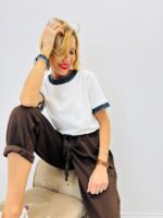 T-shirt Col et Manches lurex – Chic minimaliste 100% coton