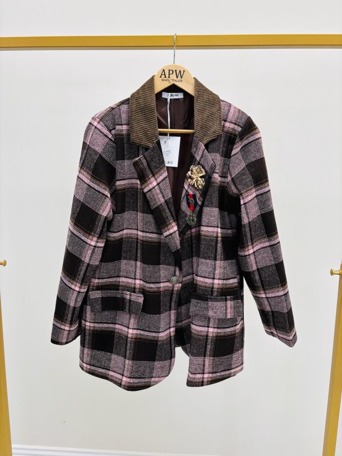 Veste Manteau à Carreaux avec broche – Image 2
