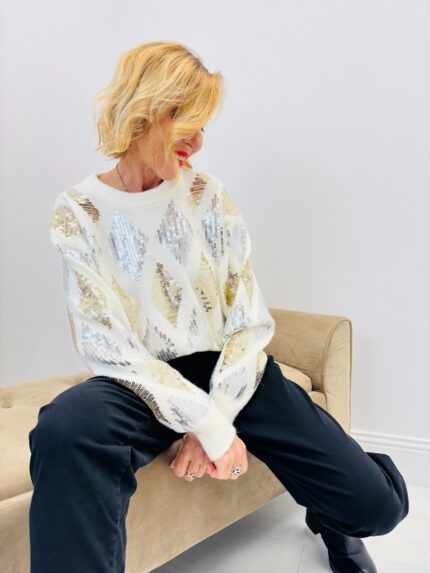 Pull en Maille à Sequins géométriques – Lumière & élégance par LM LULU