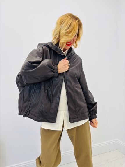 Veste Bomber Simili fluide à capuche – Esprit urbain chic