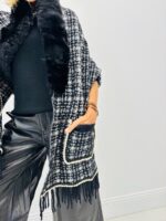 Poncho à Carreaux avec col fourrure