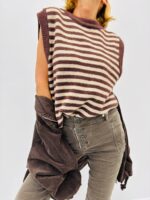 Pull Sans Manches rayé – Style rétro chic