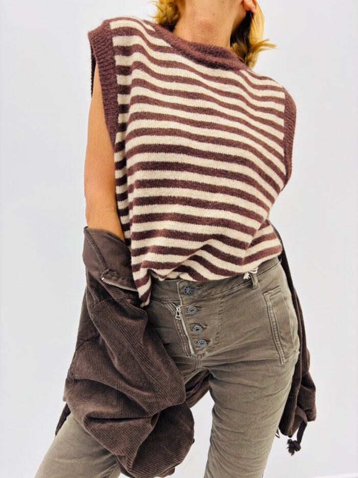 Pull Sans Manches rayé – Style rétro chic – Image 1