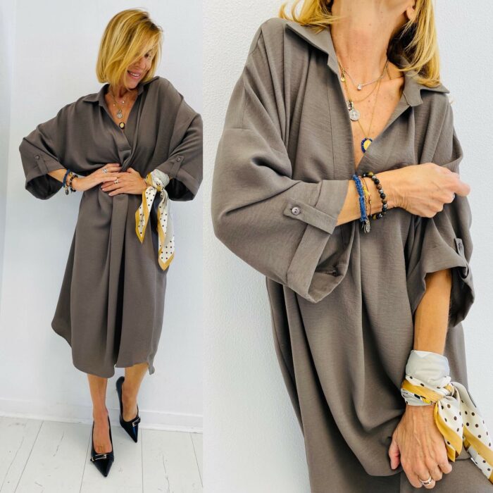 Robe Ample à col Chemise et Encolure en V – Image 2